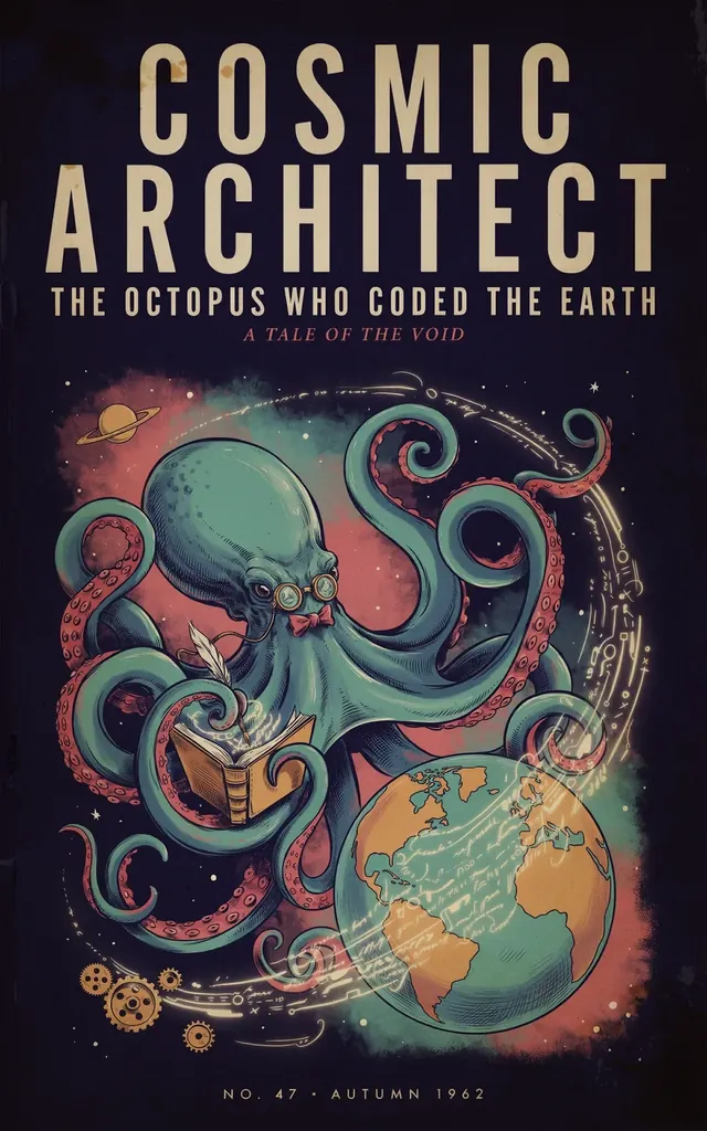 Иллюстрированная обложка Cosmic Architect с космическим сюжетом